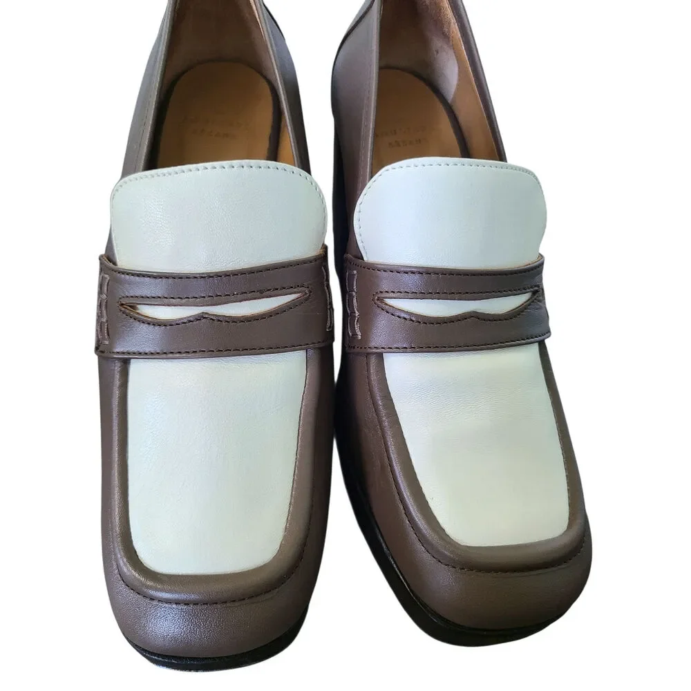 Sezane Jessie Heeled Loafers Two-Tone Platform Square Toe – Size 39 / US 8